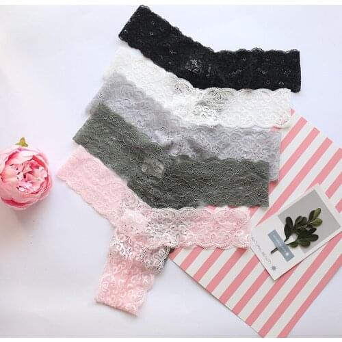 Women Lace Sexy Thong Transparente Full Lace Pants String 3PCS/LOT Panties Ladies Underwear
