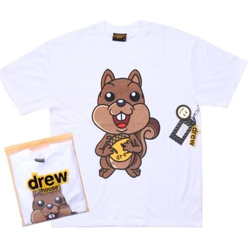 DREW T Shirt Summer 100% Cotton Men O-neck T-shirt Male Womens tshirt Short Sleeve High Quality Tops Squirrel JUSTIN Smiley