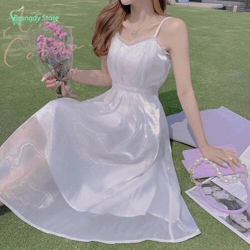 Dropshipping Dropshipping Dresses Summer 2021 Korean Fashion Satin Vintage Dress Harajuku Cotagecore Elegant Sexy Fairy Mini Dre