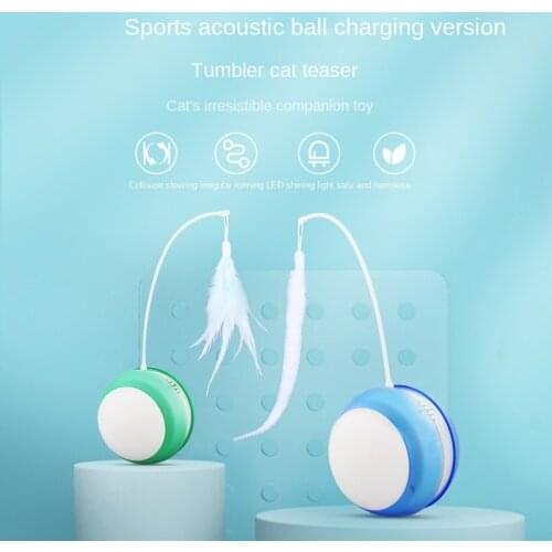 New Cat ball Tumbler Electric Pet Cat Toy Light Sound Rolling Ball Feather Cat Stick Cat Toy