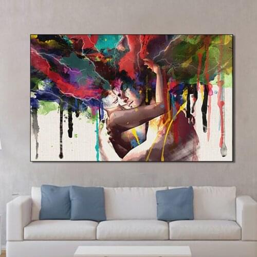 European Lovers Hug Kiss Canvas Oil Painting Posters and Prints Abstract Wall Art Picture HD inkjet for Living Room Home Decor