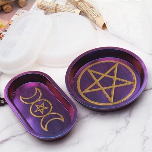 Pentacle Pentagram- Dish Mold Triple Moon Goddess Plate Resin Mold Craft Tools F3MF
