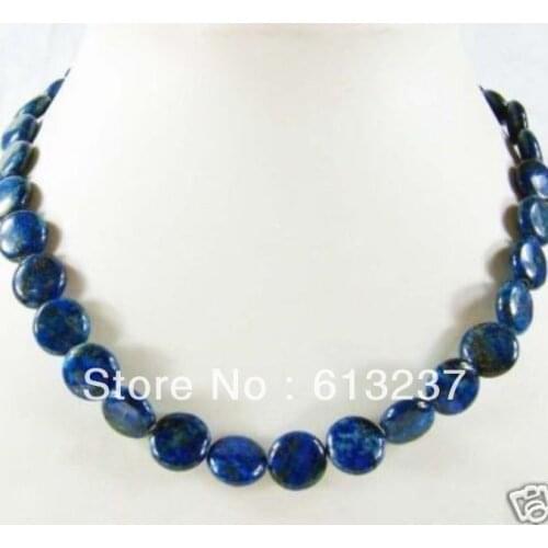 Hot free Shipping new Fashion Style diy 10mm Blue Lapis Lazuli stone Circle Beads necklace 18" MY5167