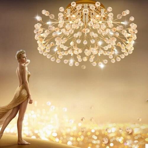 Europe Type Crystal Ceiling Lamp Circular Dining Room Living Room G4 LED Lighting Gold/Silver Flower Creative American Lamp