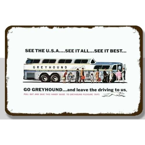 1970 GO GREYHOUND BUS - See the USA - Vintage Look DECORATIVE REPLICA METAL SIGN