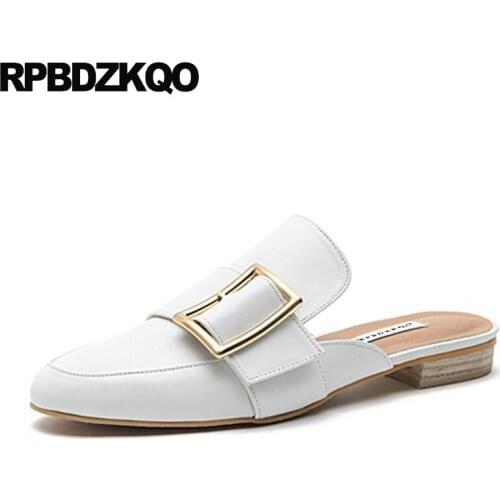 Round Toe 5 Vintage Size 33 Slippers Ladies 2018 White Flats Size 9 Shoes Slides Slip On Women Sandals Mules Nude Summer Belts