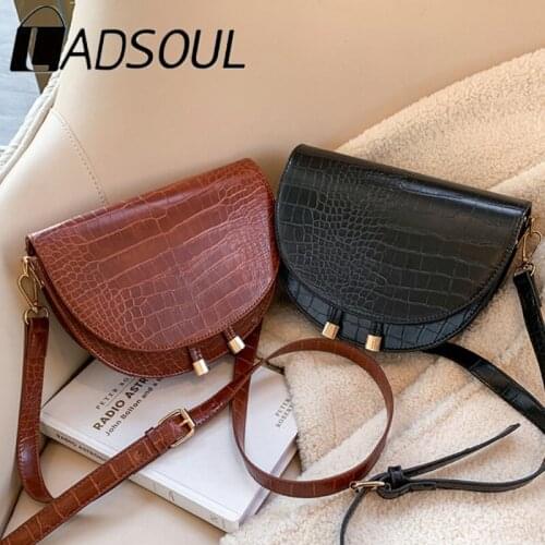 LADSOUL New Women Fashion Luxury Shoulder Bag Crocodile Pattern Handbag Female Crossbody Bag Half Round PU Leather Messenger Bag