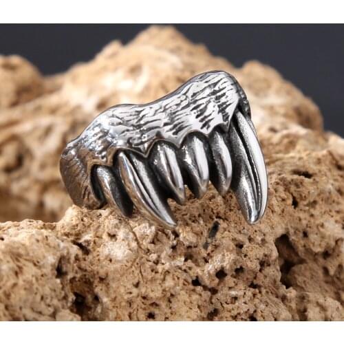 Fashion Silver Color Stainless Steel Men Women Animal Teeth Biker Ring Cool Devil Teeth Punk Gothic Rings For Male Jewelry Gift