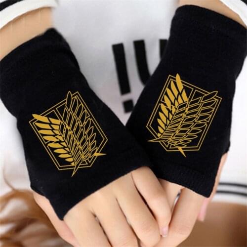 Men Women Japanese Anime Cartoon Attack on Titan Golden Wing of Freedom Winter Warm Half Finger Glove Cosplay Accessories