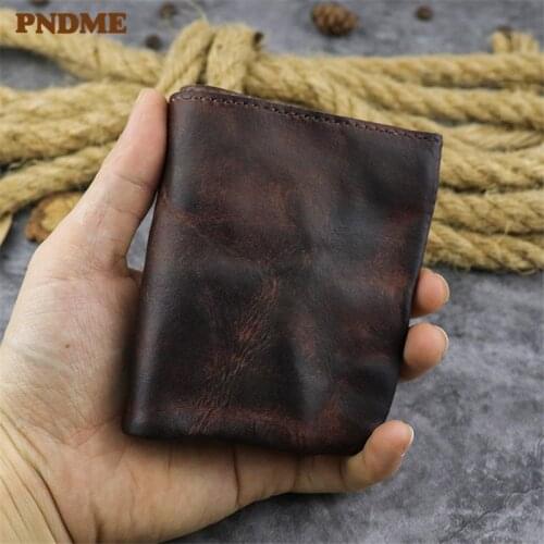 Vintage simple genuine leather mens small wallet casual natural real first layer cowhide student short card holder coin purse