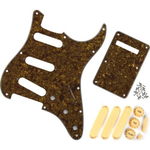 Set of 11 Holes SSS Guitar Pickguard Back Plate Pickup Covers Knobs Switch Tip for Strat Guitar Parts Brown Pearl