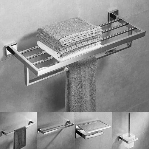 Bathroom Hardware Set, Chrome Bathroom Shelf,Towel Rack, Paper Holder,Toilet Brush,Towel Hanger,Robe Hook Bathroom Accessory set