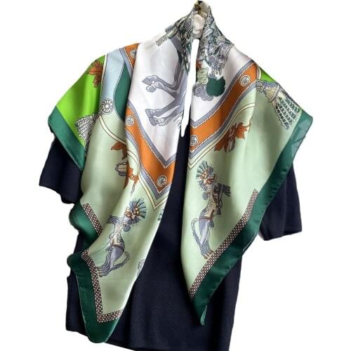 2021 Newest 90*90cm Polyester Silk Multifunction Women Luxury Scarf Small Square Horse Print Hajibs