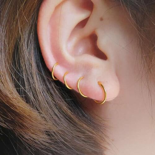 Solid 24K Yellow Gold Earrings Women 999 Gold Round Hoop Earrings