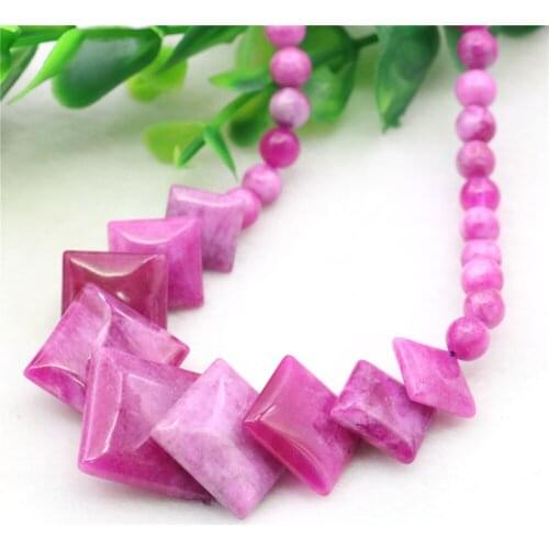 6-14mm Round & Diagonal Square Rose Red Jades Necklace Natural Stone Chalcedony Neck Wear Women Fashion Jewelry Making Design