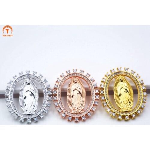 ASA&TESS Mother Mary Jesus Maria CZ Diamonds Pave Charm Pendant gold or silver plated jewelry findings
