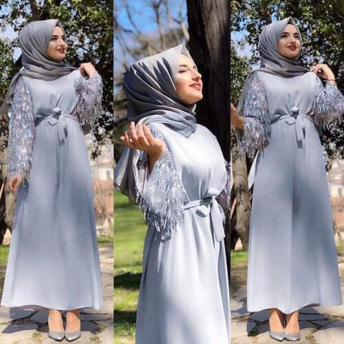 Luxury Sequins Muslim Abaya Tassels Maxi Dress Cardigan Long Robe Gowns Jubah Kimono Eid Ramadan Islamic Worship Service