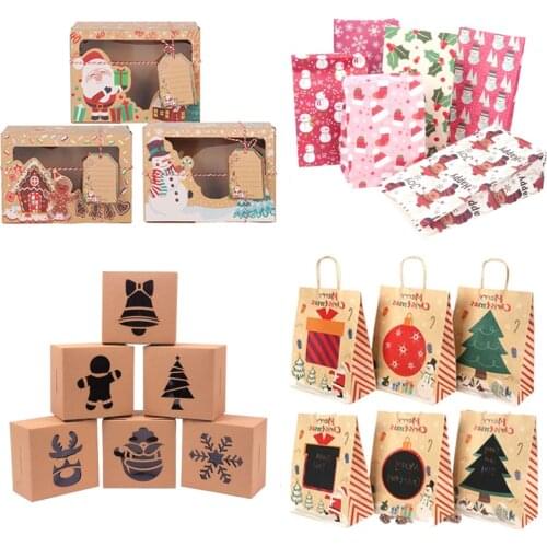 Christmas Gift Box Decoration Kraft Paper candy cookies bags Merry Christmas Gift Packaging bag New Year Favors Navidad 2021
