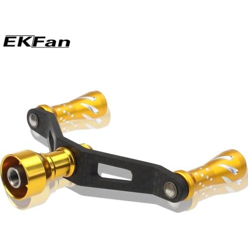 EKFan Aluminum Alloy Knob + Carbon Fiber Double Handles Gold Color Fishing Reel Handle Fishing Tackle Tool