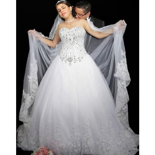 Vestido de novia Sexy Sweetheart Lace luxury crystal ball gown Wedding Dresses In Turkey beading Plus Size bride wedding gown