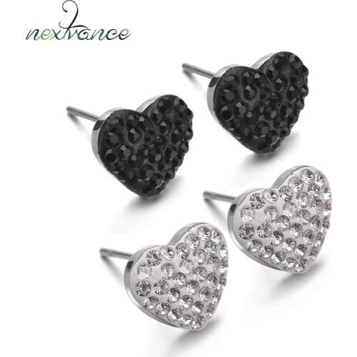 Nextvance Cute Crystal Heart Stud Earrings For Women Party Daily Wear Jewelry Wedding Wholesale Brincos Small Earring 1 Pair