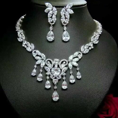 Funmode Clear Yellow Green Red Blue Water Drop Pendientes Wedding Jewelry Set for Women conjuntos de joyas Wholesale FS162