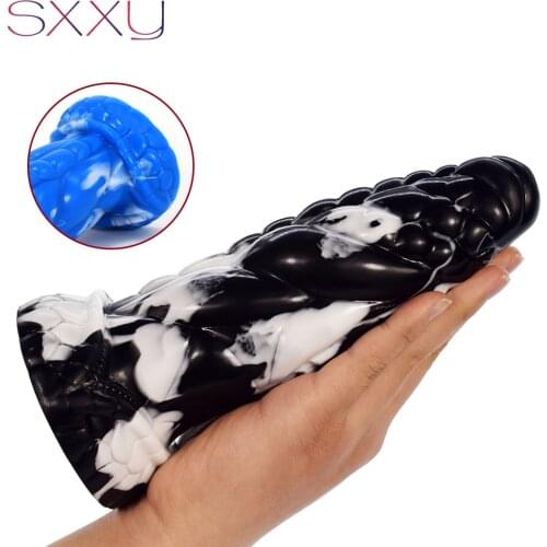 SXXY Thick Anal Plug Butt Training Sex Toys Anus Massage Dilator Fantasy Silicone Dildo for Colorful Zipper Textured Fake Penis