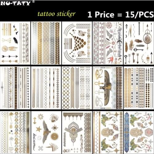 Nu-TATY 15PCS/lot Gold peacock Temporary 3D Makeup Tattoos Henna Tatuagem Body Art Tatoo Flash Sticker Swimsuit Makeup Tool
