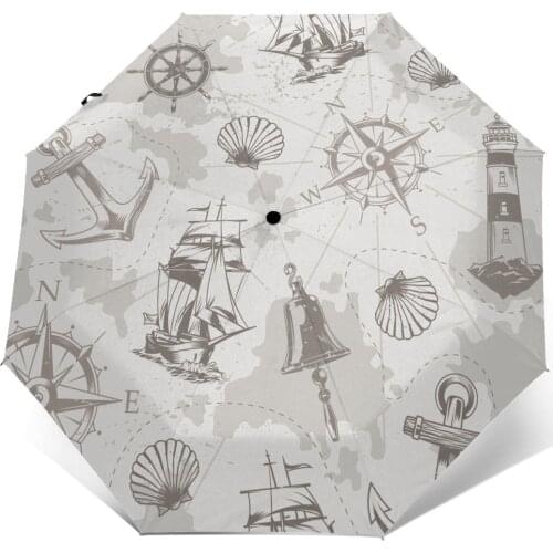 Wind Resistant Folding Automatic Umbrella Women Auto Vintage Sea Marine Windproof Umbrellas Rain For Men Parasol