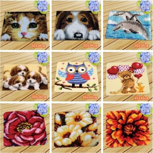Embroidery Button Cushion Animals Latch Hook Kit Almofadas Diy Mat Gift Smyrna Knooppakket Klink Haak Kleed Bloemen Needlework