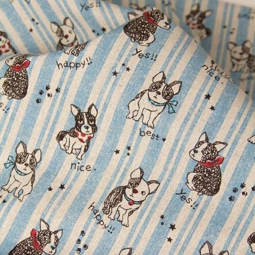 Half-Meter Japanese kokka Cotton Linen Fabric DIY Patchwork Cavnas Fabric Bulldog B