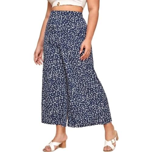 2021 Spring and Summer New Products Plus Size Womens Fresh and Elegant Wide-leg Pants Nine-point Pants Floral Pants