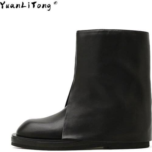 2021 New Ins Hot Short Boots Women Patent Leather Round Head Trousers Goth Boots Sleeve Thin Feet Fashion Boots