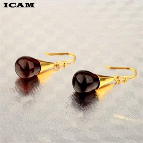 ICAM Tears Totem Stainless Steel Earrings Gift pendientes oorbellen boucle d'oreille femmes Dark Red Stone Water Drop Earrings