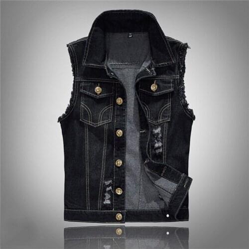 2019 New Denim cotton Casual Vest Mens Jacket Sleeveless Waistcoat high-grade Jean Coat Ripped Slim Fit Male Jacket Cowboy 6XL