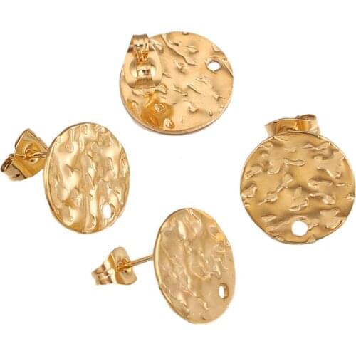 10pcs Gold Silver Stainless Steel Earring Studs Base Pins With Earring Plug Round Embossed Ear Back For DIY Jewelry Making