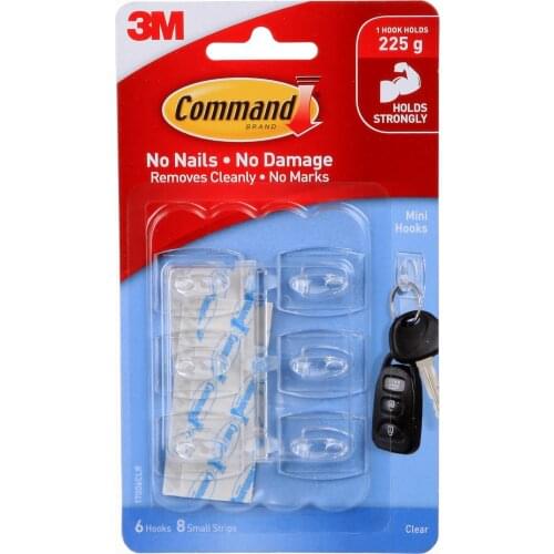 4packs X 3M Command Clear Mini Hooks Damage-Free Hanging hook adhesive plastic hooks clear with command clear strips