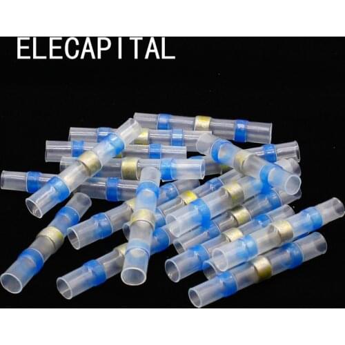 50pcs Seal Heat Shrink Butt Wire Connectors Terminals AWG16-14 Blue Solder Sleeve Waterproof