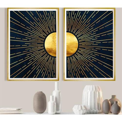 Abstract Landscape Gold Sun Wall Art Canvas Painting Nordic Posters and Prints Wall Pictures for Living Home Gallery Decoration