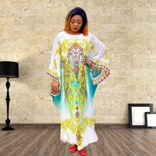 American Clothes African Design Loose Robe Muslim Set Lady Party European Clothing Beading Dubai Abaya Woman Printing