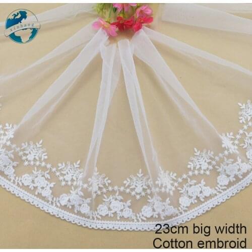23cm width white lace cotton embroidery lace french lace ribbon fabric guipure diy trims warp knitting sewing Accessories#4099