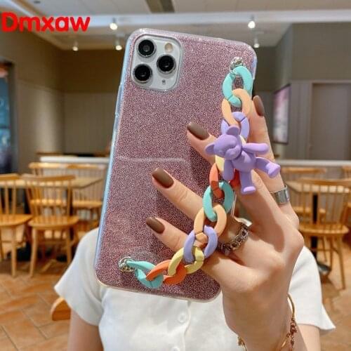 Bling Phone Case For Samsung Galaxy Note 20 S20 Ultra Plus Note 10 S10 Lite A91 A81 M80S M60S Bear Bracelet Glitter Soft Case