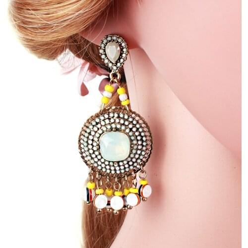 Bohemian Drop earrings for Women vintage ethnic style acrylic beads tassel earrings long