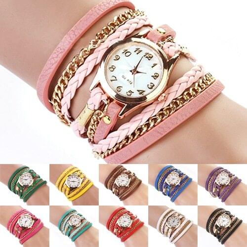 Wrist Watch Women Vintage Multilayer Faux Leather Alloy Braided Bracelet Wrist Watch Jewelry Women Quartz Watch Casual Watches