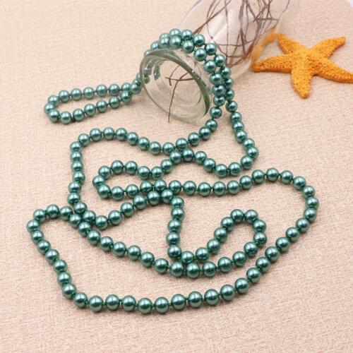 Peacock Green Simulated Pearl Beads Long Chain Necklace Statement Women Necklaces Round Glass Shell Pearl Gift Jewelry 56" A968