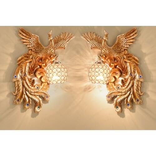 European Resin Peacock Retro Wall Lamp Bedroom Corridor Living Room TV Background Wall Lights Home Indoor Lusters Wall Sconces