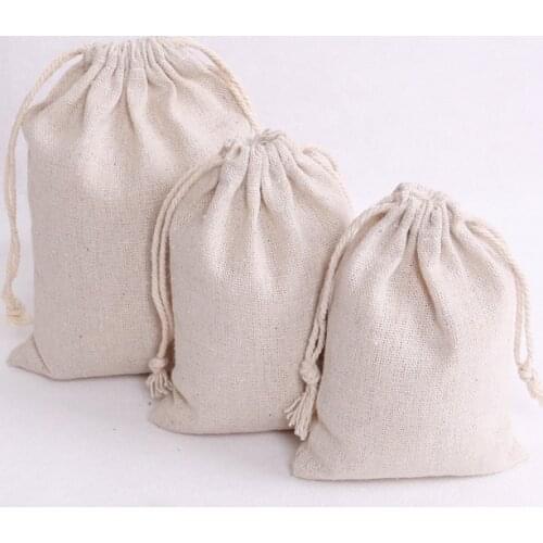 100pcs/lot Natural Color Cotton Bags Small Party Favors Linen Drawstring Gift Bag Muslin Pouch Bracelet Jewelry Packaging Bags