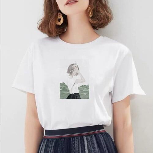 Korean Women T Shirt Short Sleeve Tops Female Clothes Fashion Hot T-shirt Tshirt Print Pure Color Creative Literature and Art