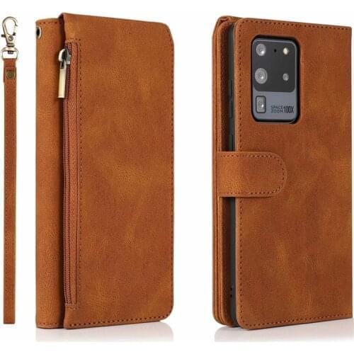 Leather Zipper Card Slot Wallet Phone Case for Samsung Galaxy Note 20 Ultra Galaxy S9 Plus S20 S21 Ultra S20 FE flip Phone Cover