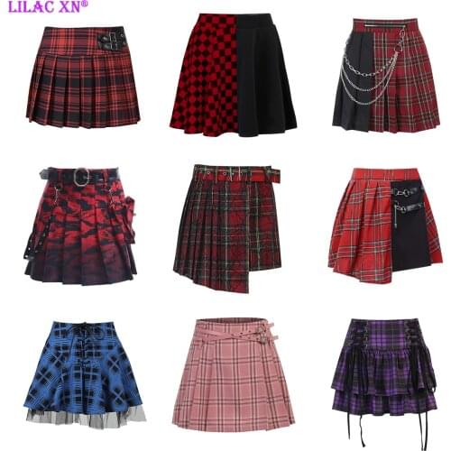Harajuku Plaid Print Mini Pleated Skirts Punk Sexy Black White High-waisted Tennis Skirt Mall Goth Kawaii Summer Women Clothes